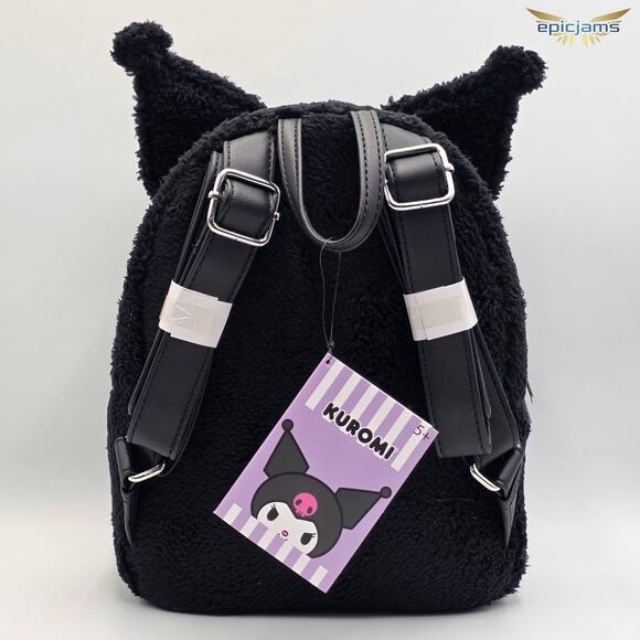 black fuzzy mini backpack Loungefly Sanrio Hello Kitty & Friends Kuromi Fuzzy Black Mini Backpack New